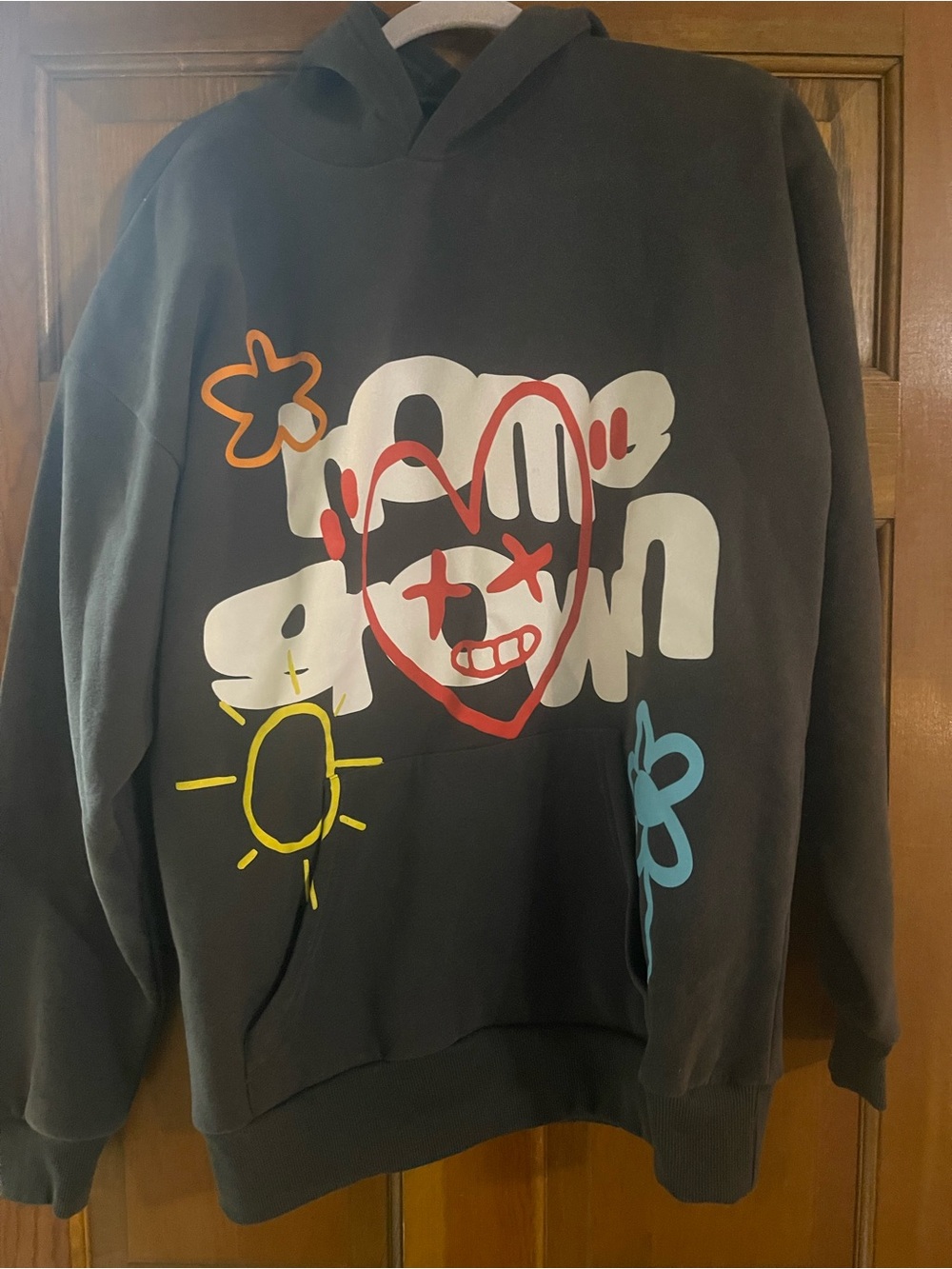 PacSun Black Crewneck Hoodie with Multicolor Graffiti Heart